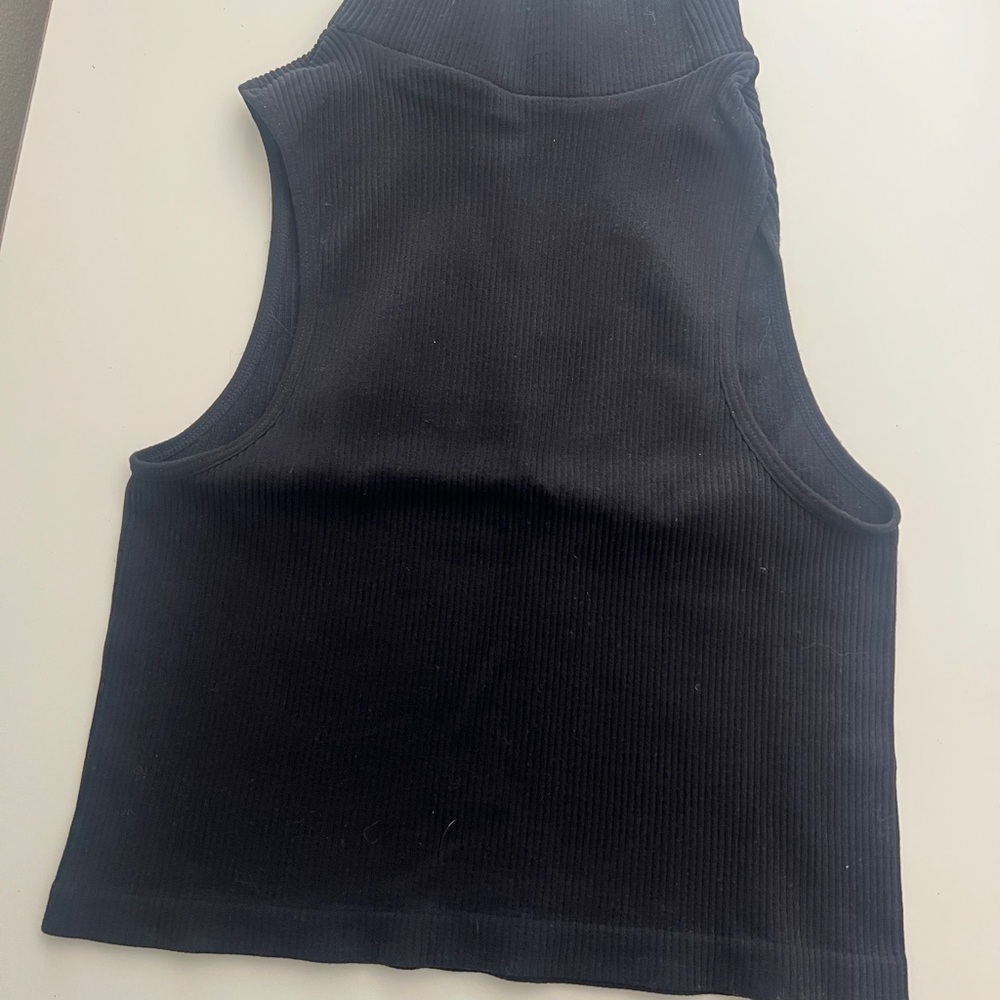 Black Ribbed High Neck Crop